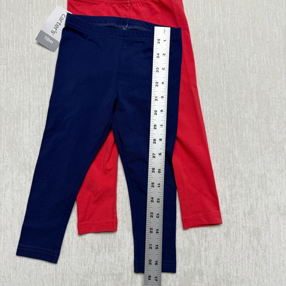 Carters Girls 18M Leggings 2 Pack Pink Navy Blue Ribbed Knit Elastic Waist NEW - Picture 5 of 11